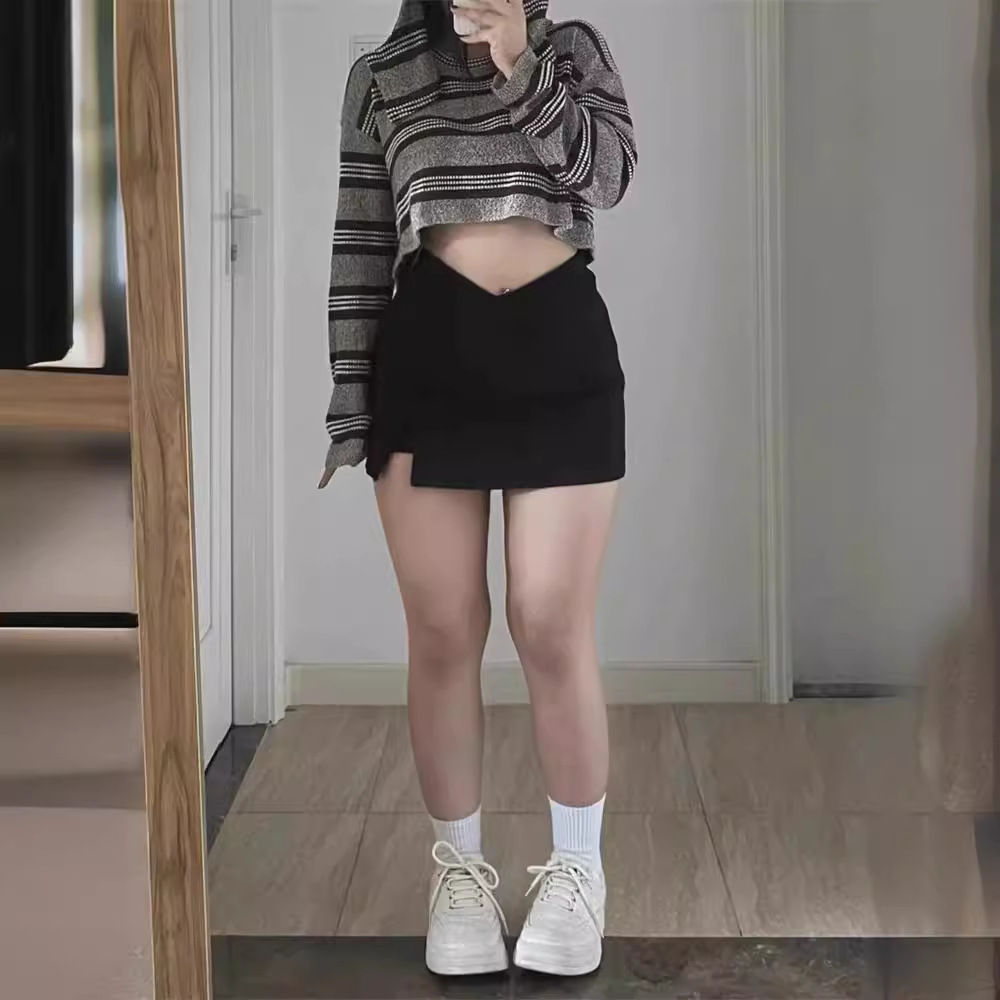 Anti-glare Skirt Women's Summer High Waist Culottes Tight Irregular A- Line Skirt Hip Skirt khaki Skirt