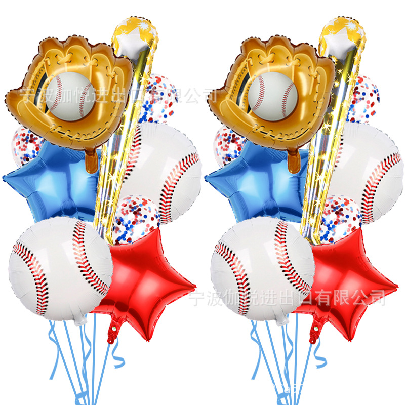Cross-border sports theme baseball gloves aluminum balloon 18 inch baseball shape red and blue five-pointed star birthday party outfit
