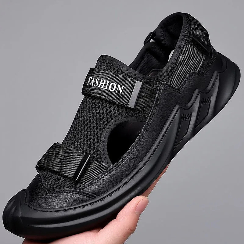 Sandals men's sports summer outdoor non-slip beach slippers men's closed toe driving outdoor mesh hole sandals