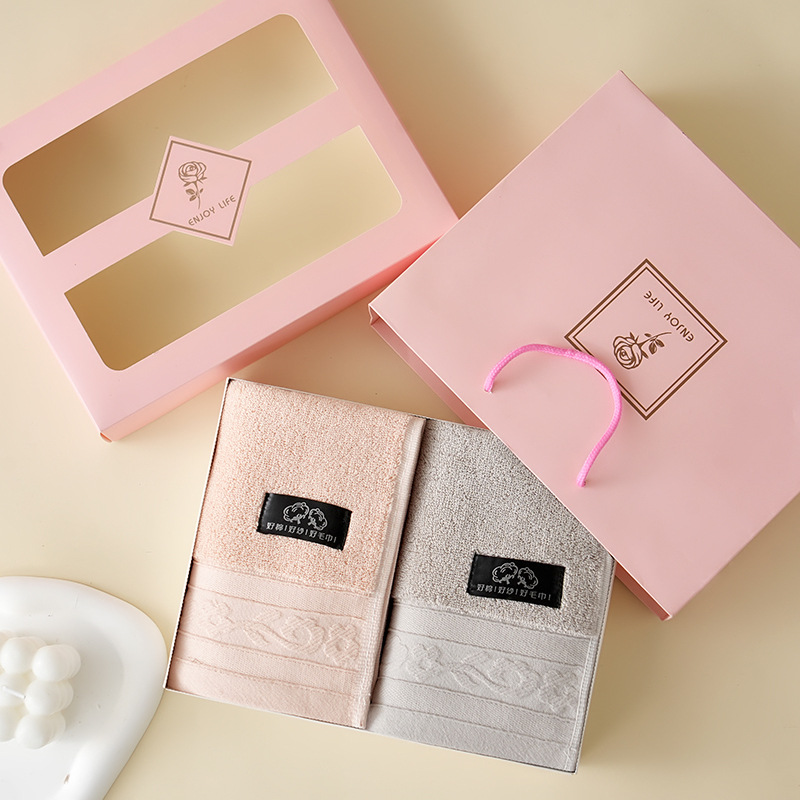Pure Cotton Gift Towel Set Towel Gift Box Double Pack Company Holiday Gift Hand Gift Return Gift Advertising Towel