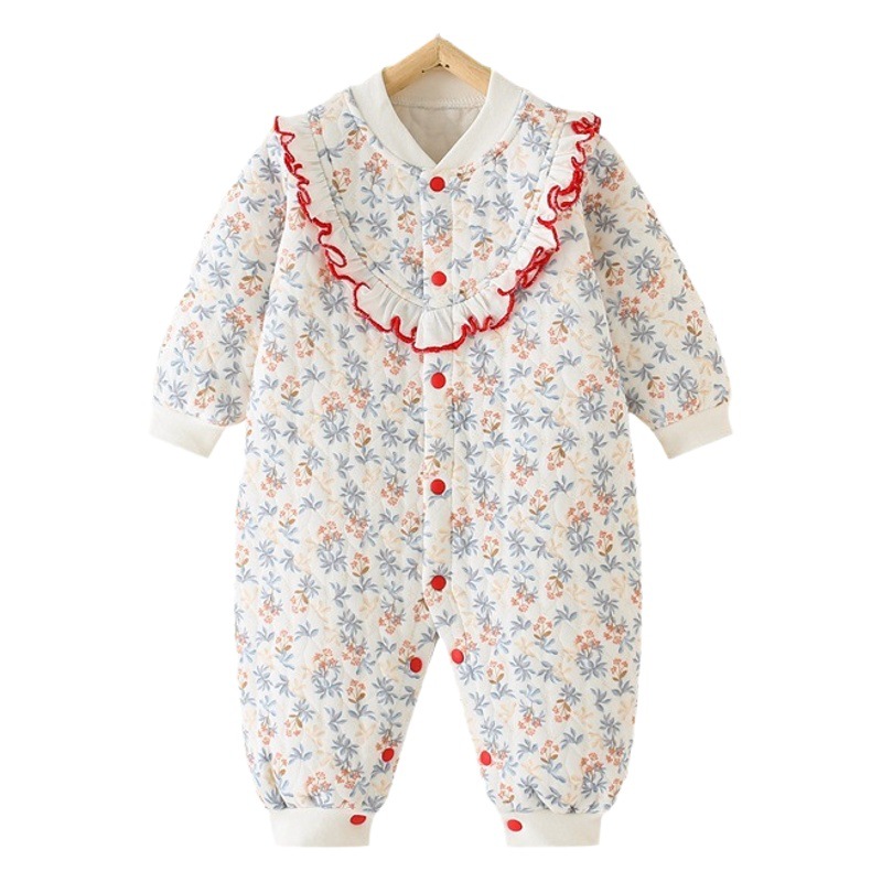 Baby jumpsuit spring and autumn winter warm quilted autumn newborn clothes baby cotton class a thick suit