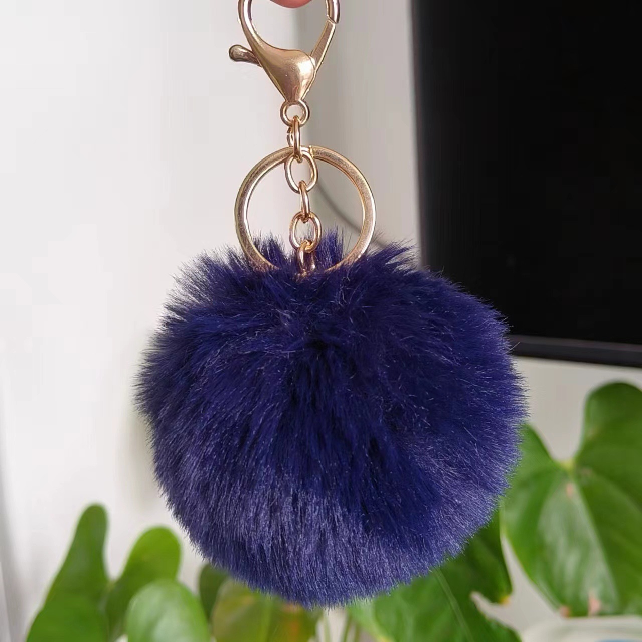 Picture of Spot 8cm imitation rex rabbit fur ball key chain net red fur ball doll bag pendant gift schoolbag girl heart