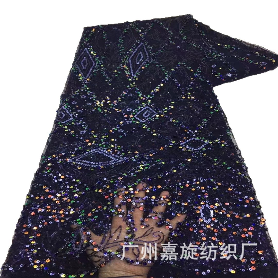 Picture of Colorful Sequin Rhombus Embroidery Fabric African Ethnic Style Mesh Wedding Dress Fashion Dress Embroidered Fabric