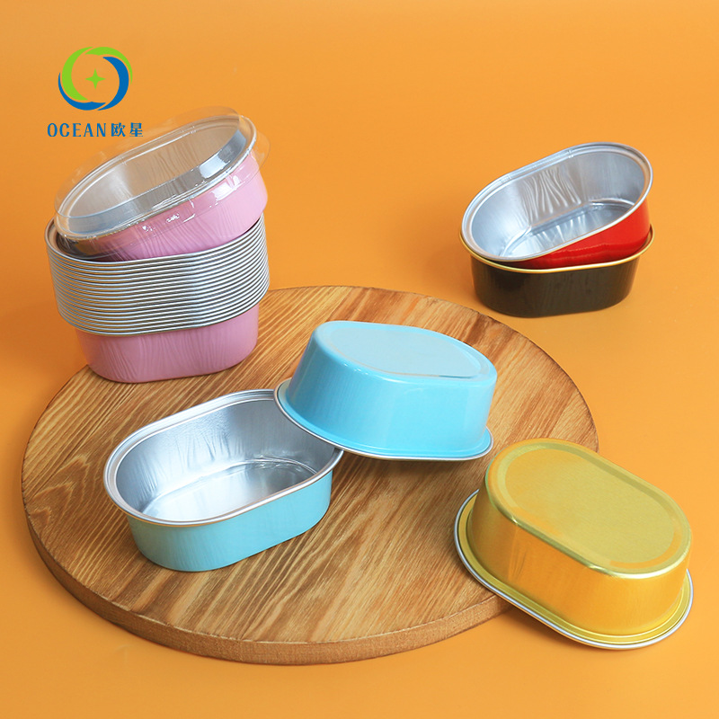 Half Cheese Box Cake Mold Disposable Baked Cheese Packaging Box Pudding Tin Cup Oval Aluminum Foil Box