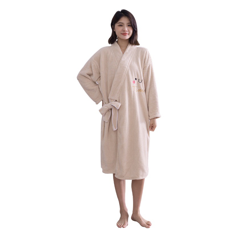 Winter new bath skirt bathrobe women's long-sleeved lace-up household coral fleece material soft absorbent quick-drying bath artifact
