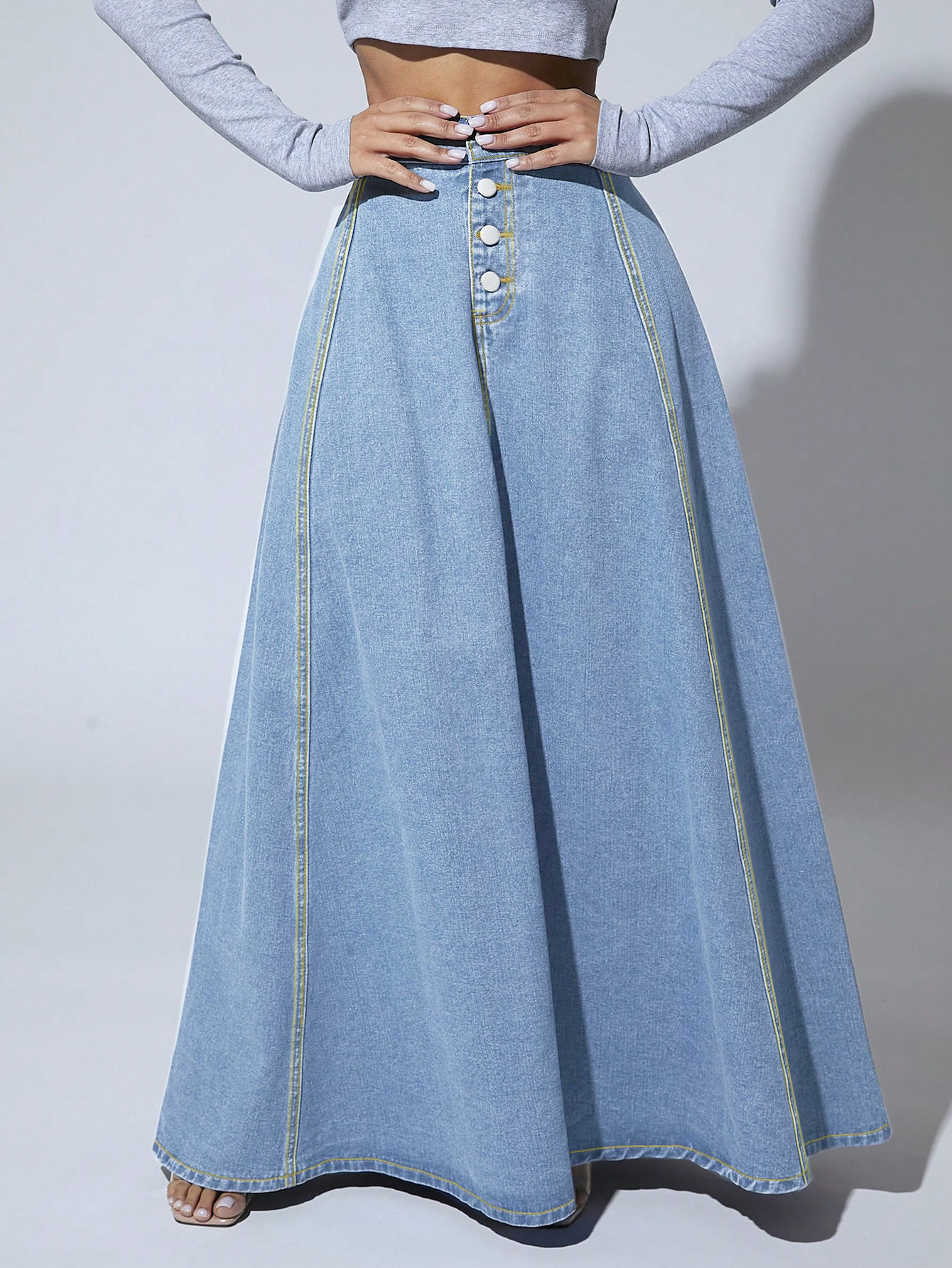 Picture of Cross-Border Export European and American Independent Station Design Single-Breasted Denim Skirt for Women Retro Style Large Hem A-Line Skirt