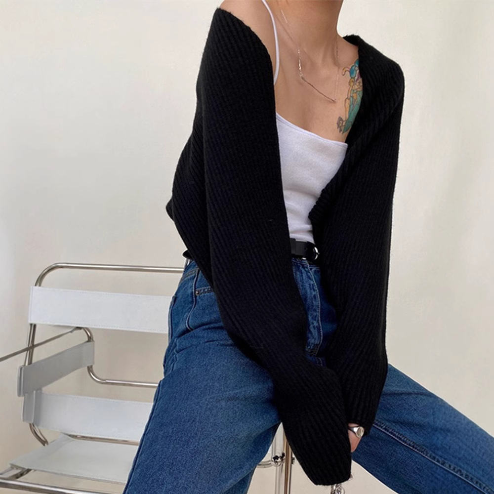 Shawl Thickened Autumn French Elegant Knitted Cardigan Women's Loose Blouse Solid Color Coat Top