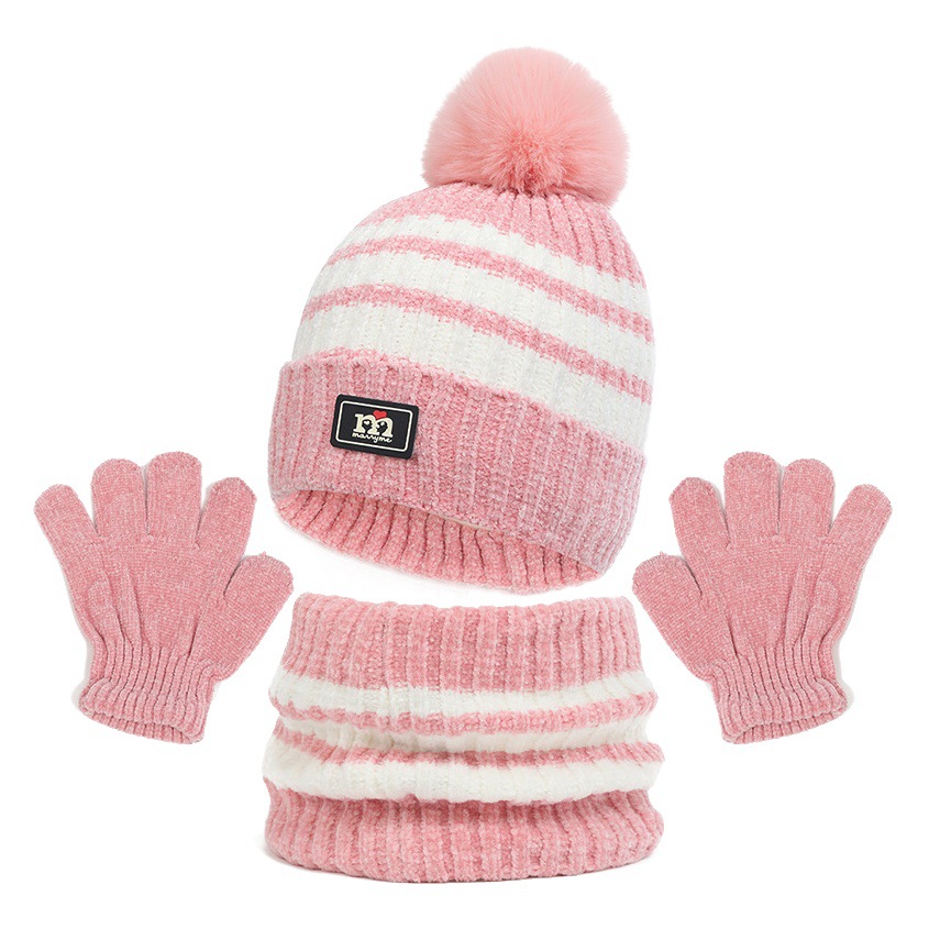 Cross-border european and american children's hat scarf gloves three-piece set fleece-lined thickened boys and girls warm baby wool hat