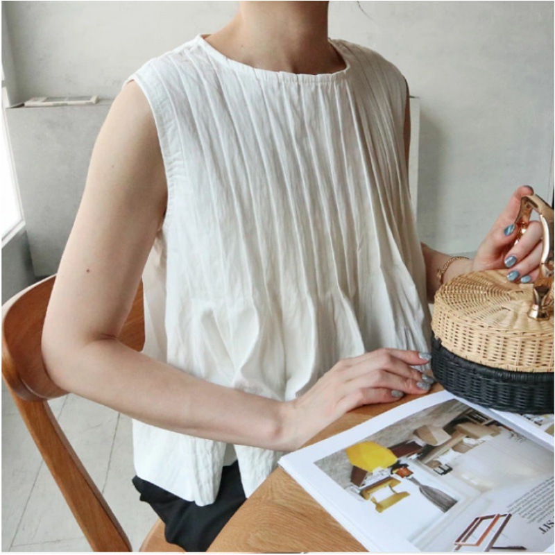Multiplication Sweet Solid Color Pleated Sleeveless Doll Shirt Top Pleated Pant Skirt Two-Piece Set