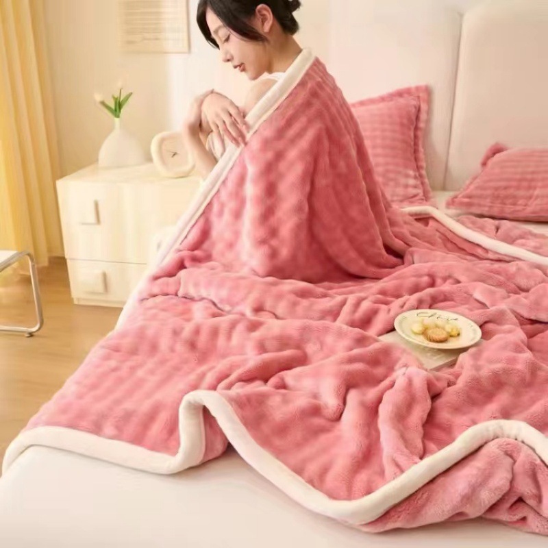 Picture of Light luxury high-grade rabbit velvet blanket double-sided velvet thickened multifunctional air conditioning blanket lunch break blanket gift blanket wholesale