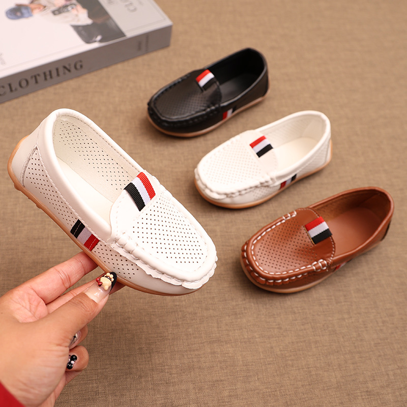 Baotou's New Kidsren's Beanie Shoes for Boys and Girls, Low-Cut Tendon-Soled Slip-On Leather Shoes, Fashionable and Comfortable