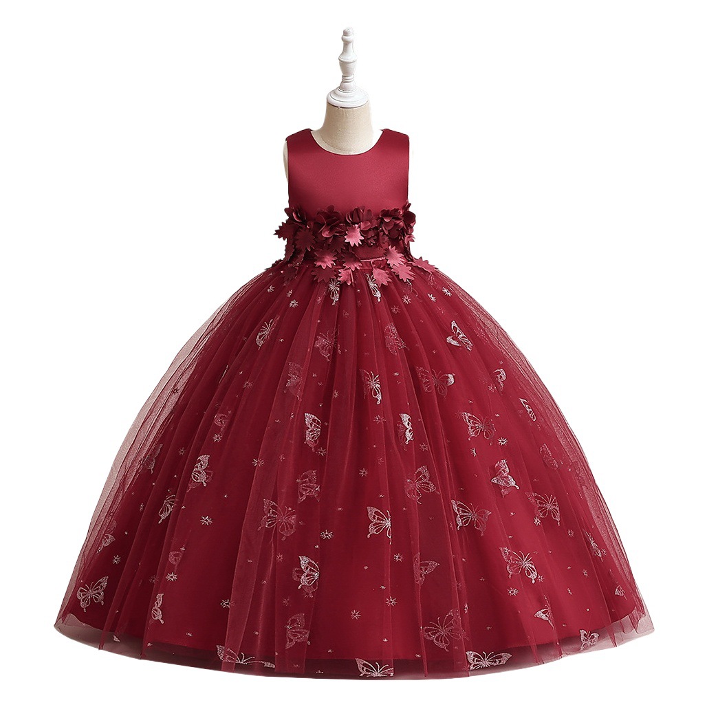 Girls' Piano Performance Suit Long Wedding Dress Children's Puffy Performance Suit 5-12 Years Old Middle School Children's Girls' Dress