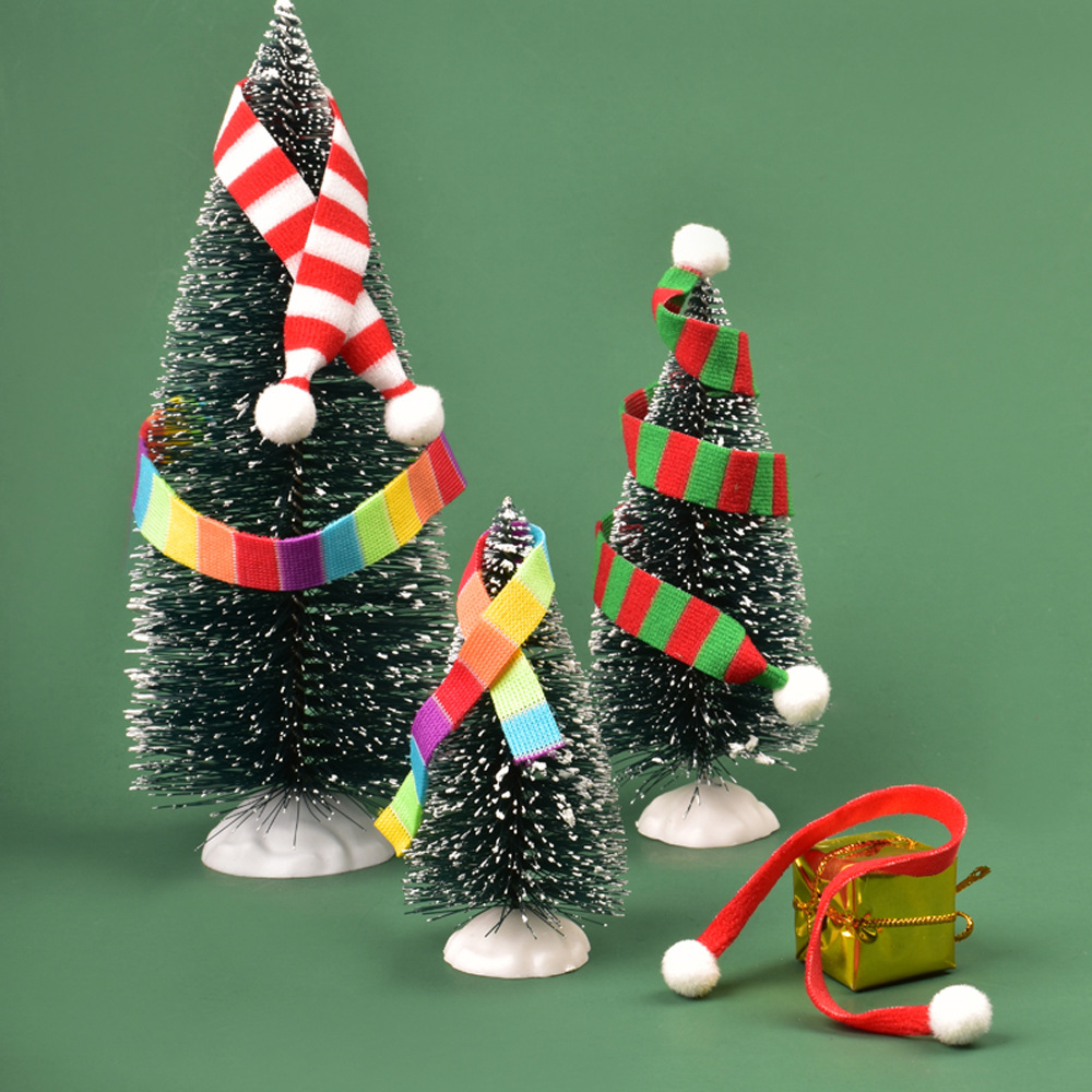 Picture of Christmas Mini Scarf Cloth Wool Small Scarf Wine Bottle Hat Doll Drink Cup Small Hat Stripesd Colorful Pattern
