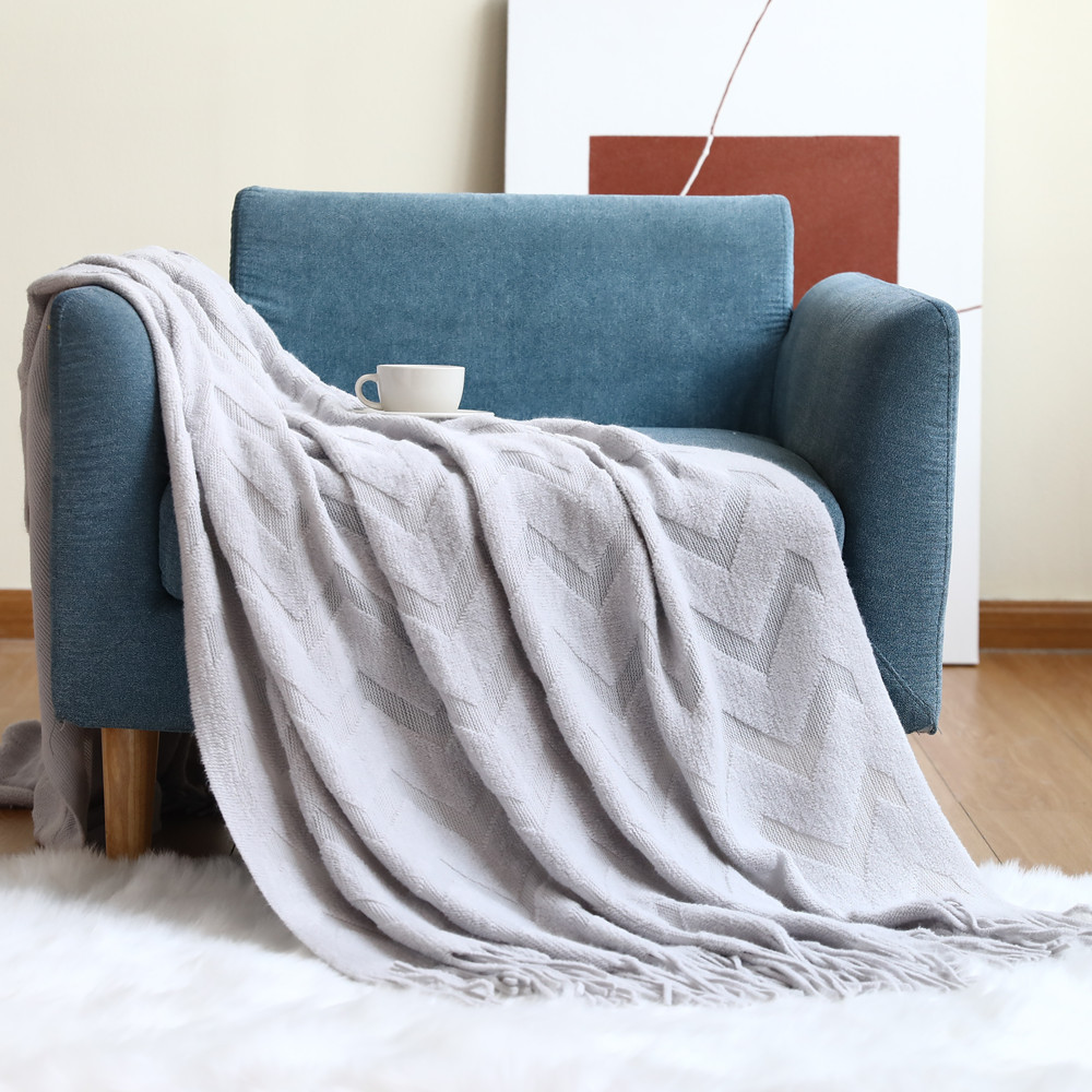 Picture of Sofa Throw Blanket Herringbone Knitted Blanket Office Air Conditioning Nap Blanket Shawl Blanket Geometric Jacquard Blanket with Towel