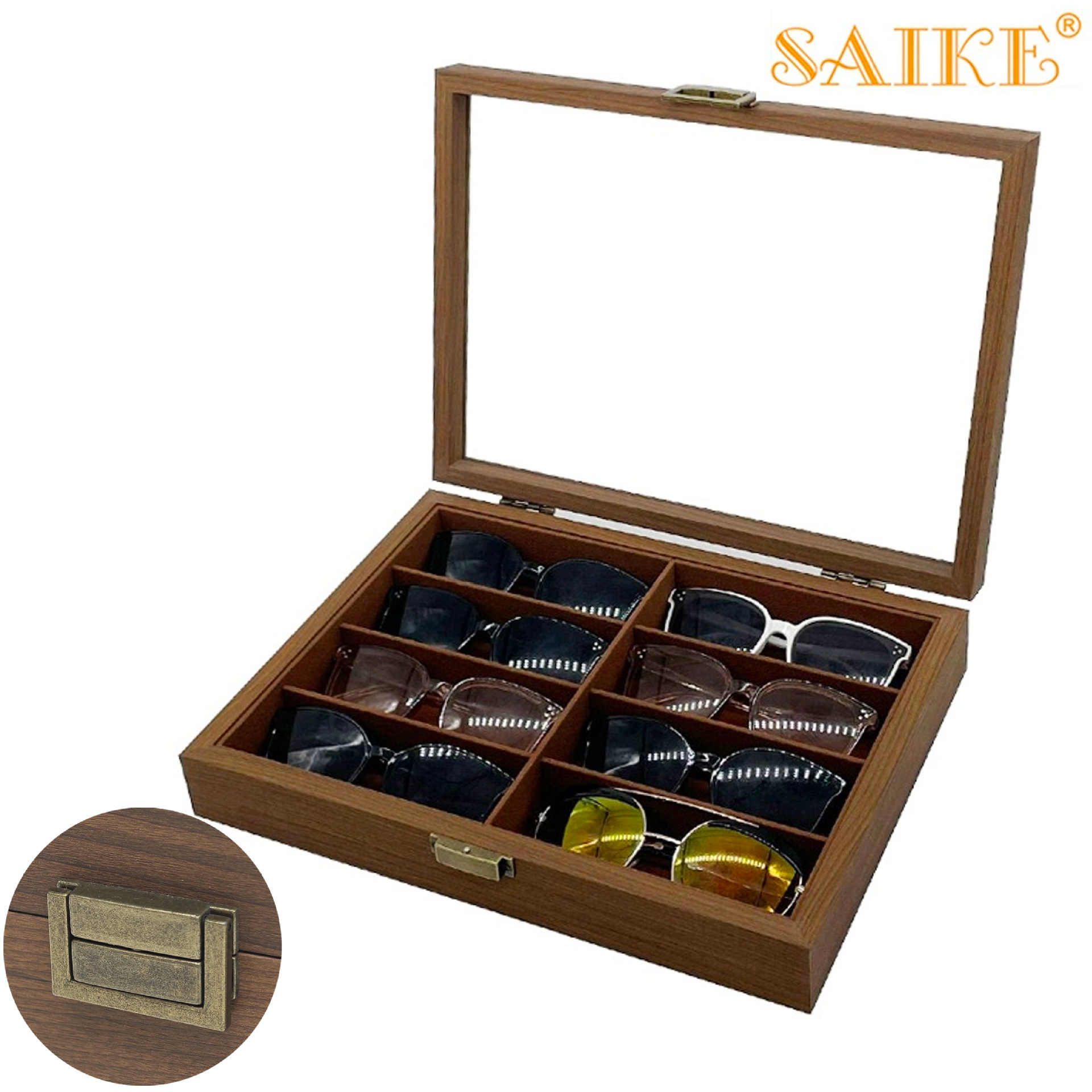 [Retro Version] Black Walnut Wooden 8-Digit Glasses Storage Collection Display Box 8-Digit Sunglasses Storage Box