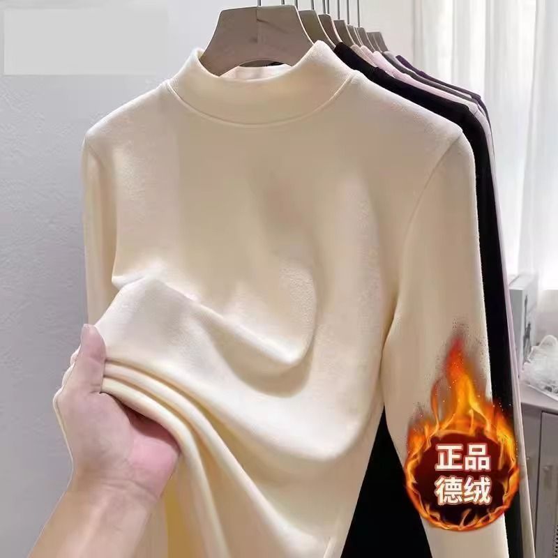 Picture of Super Soft Waxy Inner Wear Autumn and Winter Half High Neck Sanding Long Sleeve Warm Slim Fit fleece-lined Thickened Top 2024 Base New