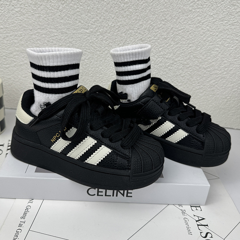 Boys' shoes, spring and autumn, 2025, new shell headboard shoes, leather quality children's sneakers, Korean version of girls' casual shoes