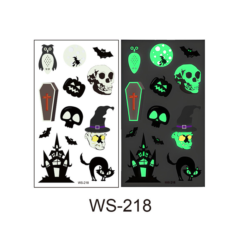 Picture of Cross-Border New Halloween Tattoo Stickers Waterproof and Sweat-Proof Long-Lasting Fluorescent Green Luminous Children's Cartoon Face Tattoo Stickers