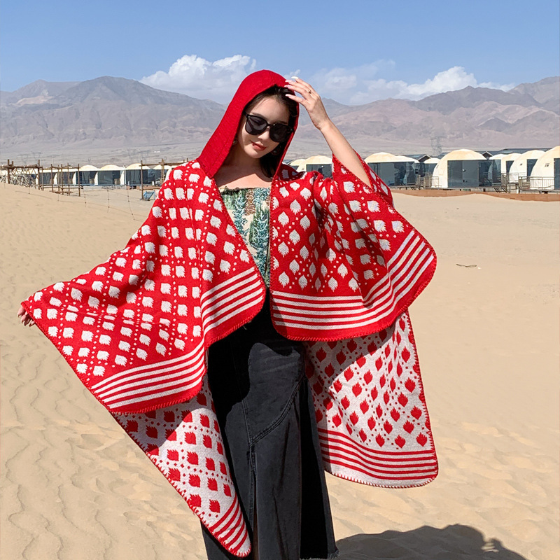 Picture of Ethnic Style Hooded Shawl Women's Yunnan Western Sichuan Travel Wear Costume Xinjiang Desert Photograph Outer Cape Cape