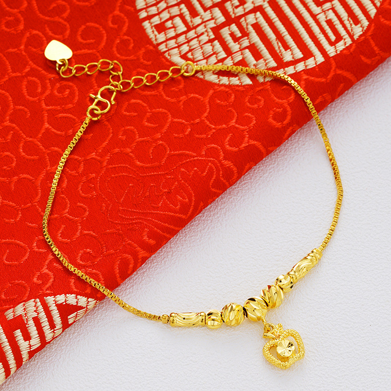Picture of Vietnam Sand Gold Fashion Anklet Brass Plated 24k Gold Bell Double-Layer Turn & Bead Foot Ornaments Women's Foreign Trade Euro Gold