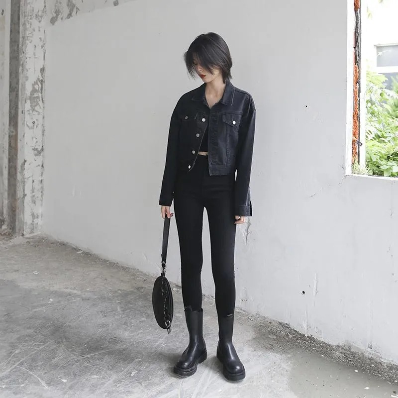 Picture of 2024 Spring and Summer New Retro Street Loose Black Short Denim Jacket Women's Easiest for Match Jacket Long Sleeve Top