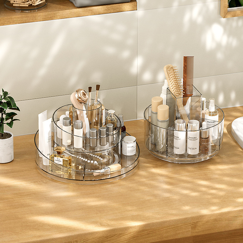 Rotating Desktop Cosmetic Storage Box Dressing Table Skin Care Tray Light Luxury PET Transparent Desktop Storage Rack