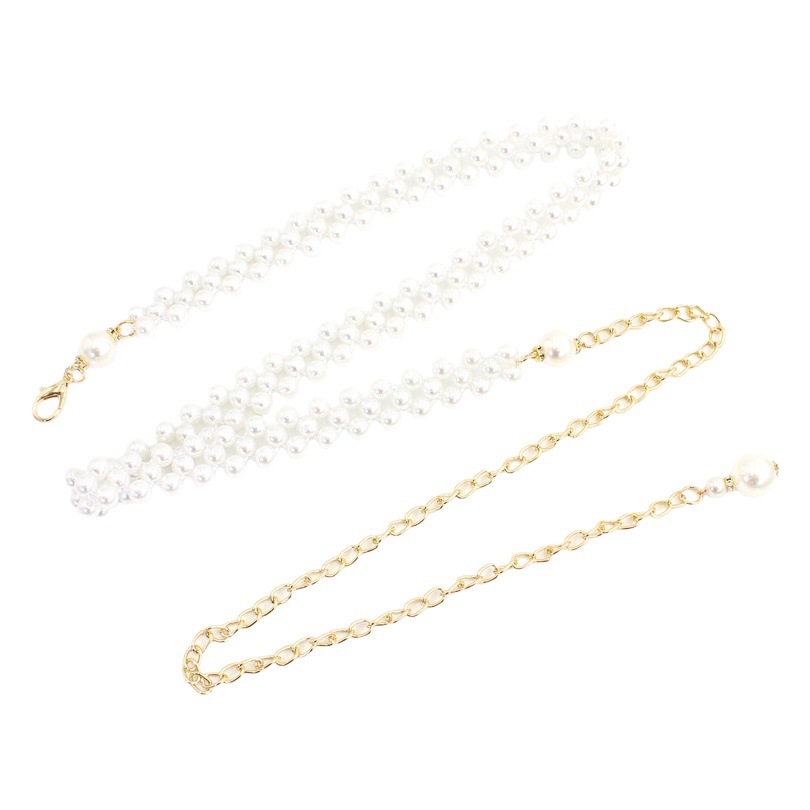 Pearl Belt Women's Decorative dress Shirt Tight Waist Elastic Thin Waist Sweater Hanfu Adjustable Metal Waist Chain
