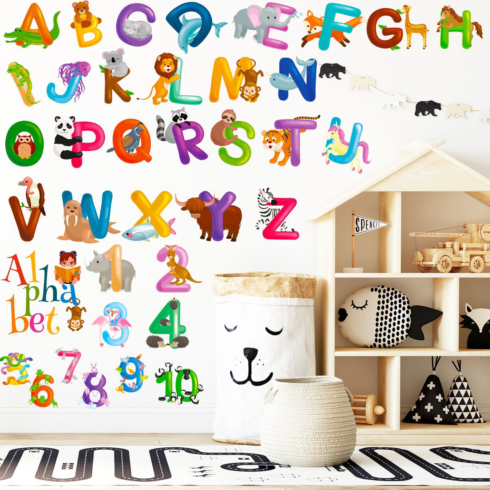 Cross-border kindergarten Digital letter stickers children's room decoration stickers early education cartoon animal wall stickers 2835-002