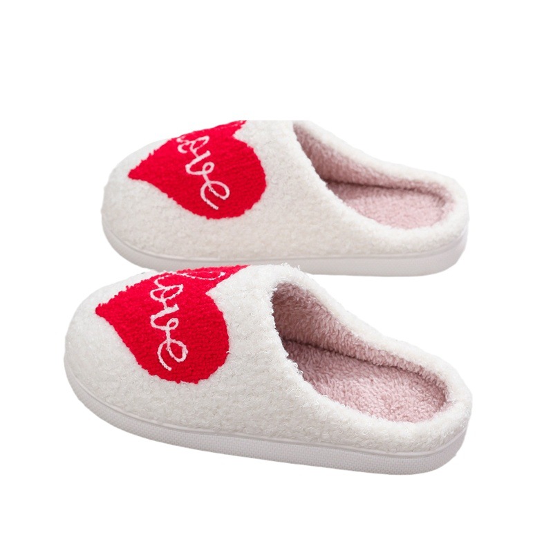 Cross-border new Valentine's Day Valentine's Day Red LOVE LOVE heart embroidered plush cotton slippers ladies