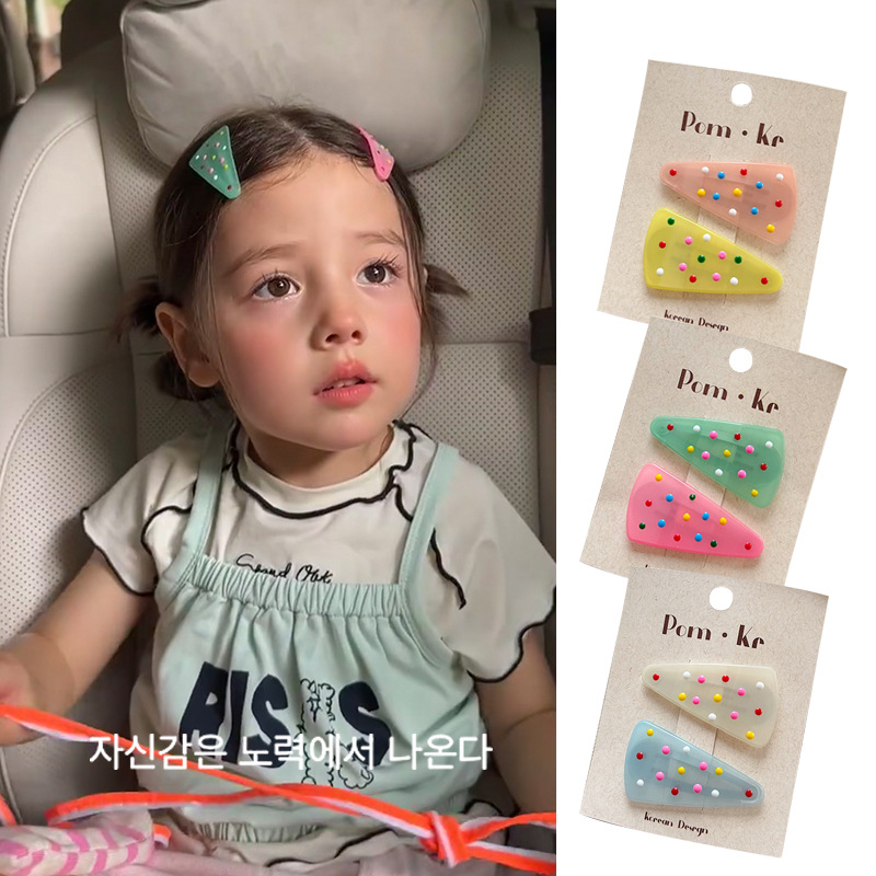 New South Korea Jelly Color Fried Fire Cute Triangle Wave Dot Hairpin Side Bangs Clip Breaking Clip Children's All-match