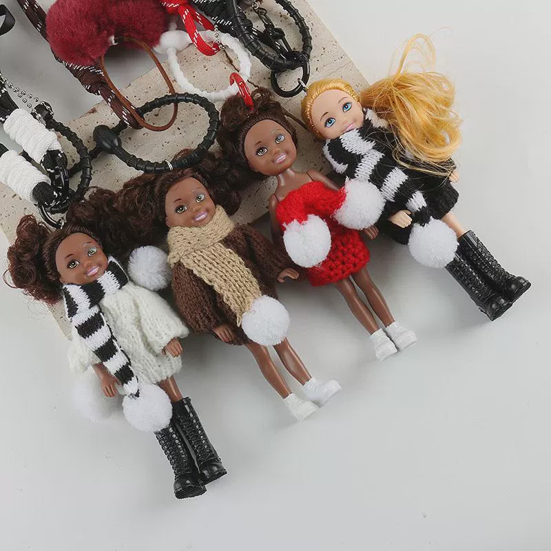 Picture of Cross-Border Curly Hair Barbie Princess Doll Bag Pendant Autumn and Winter Sweater Scarf Black Doll Keychain Pendant Trendy