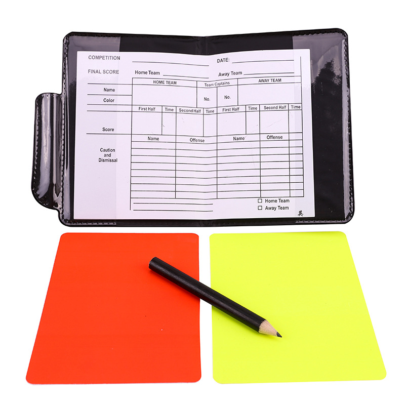 Picture of Football referee Red Yellow card yellow card red card with paper tape pencil with leather case referee record penalty yellow red card