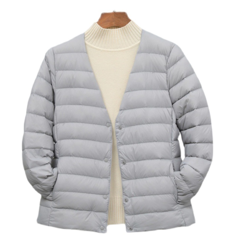 New V Neck Autumn and Winter Light down Jacket Lining Long-Sleeved Women's Short Round Neck Large Size Inner Wear Outer Warm Vest