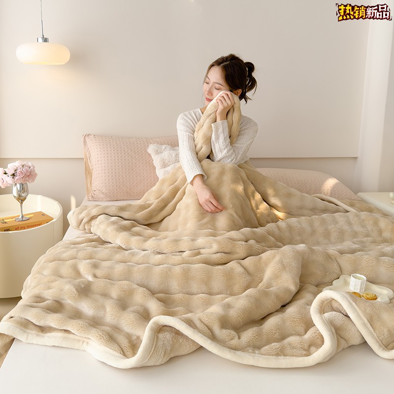 Picture of Light luxury high-grade rabbit velvet blanket double-sided velvet thickened multifunctional air conditioning blanket lunch break blanket gift blanket wholesale