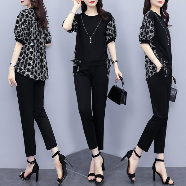 Fashion Large Size Women's Clothing Meat Covering Short-sleeved Loose Suit Women's 2024 Summer New Fat Girl's Casual Two-piece Suit