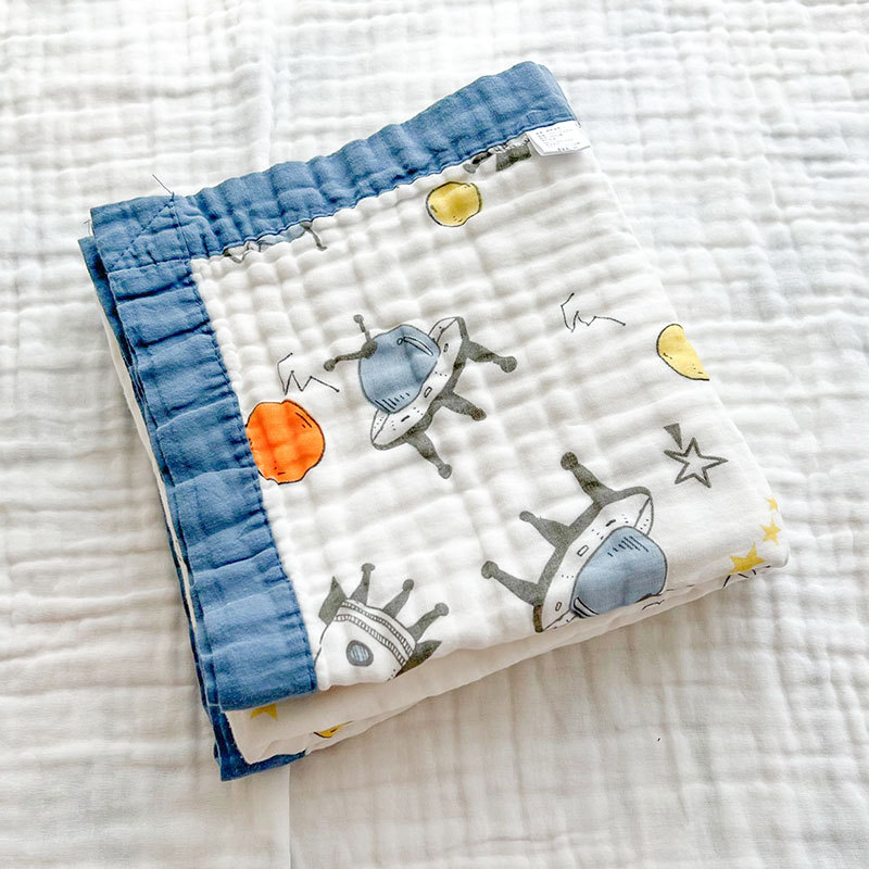 Picture of 6 layers of cotton gauze newborn wrapping towel bath towel wholesale printed wide side kindergarten children's blanket soft bath towel