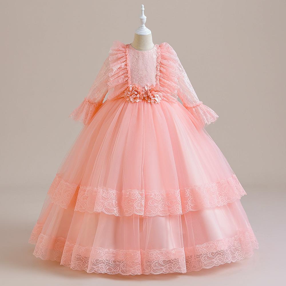 Picture of Children's Dress Long Dress Performance Host Performance Dress Girl's Wedding Lace Long-Sleeved Princess Tutu Dress
