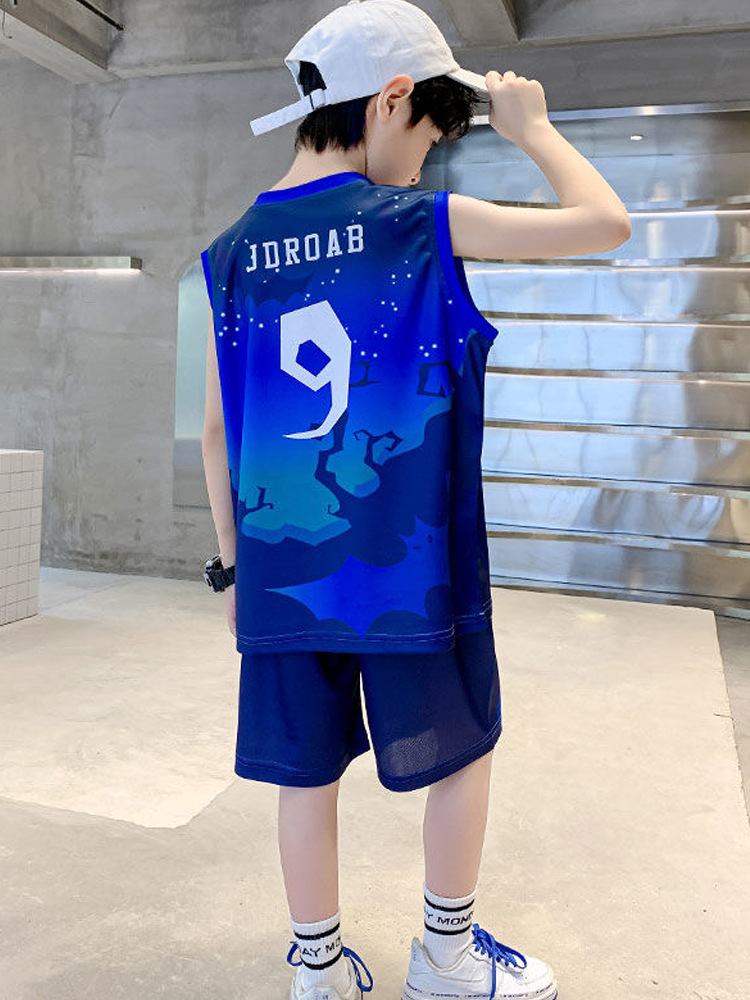 Summer New Boys' Summer Clothes, Medium and Large Children's Basketball Uniforms, Thin Sleeveless Vests, Quick-Drying Sportswear Two-Piece Sets