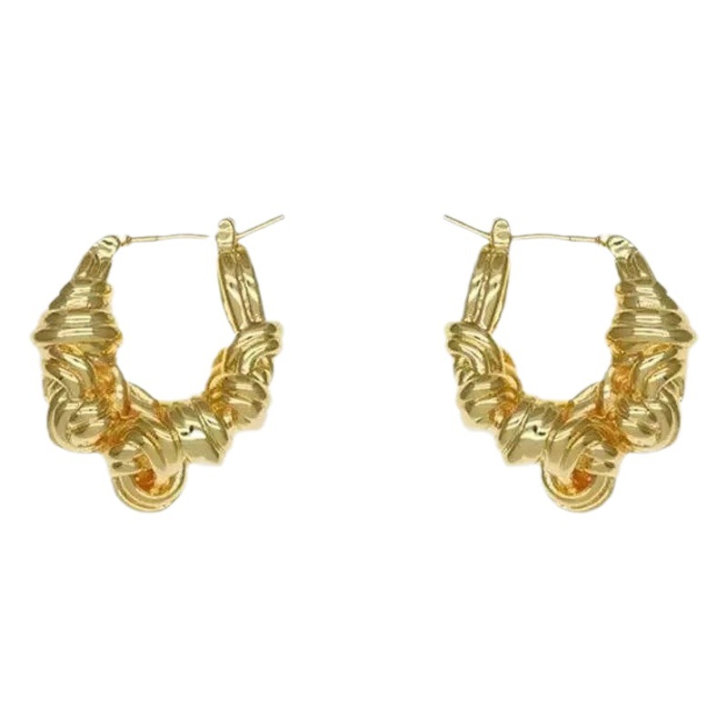 Sweet all-match earrings European and American metal twist winding earrings female hip hop retro niche design personality High sense