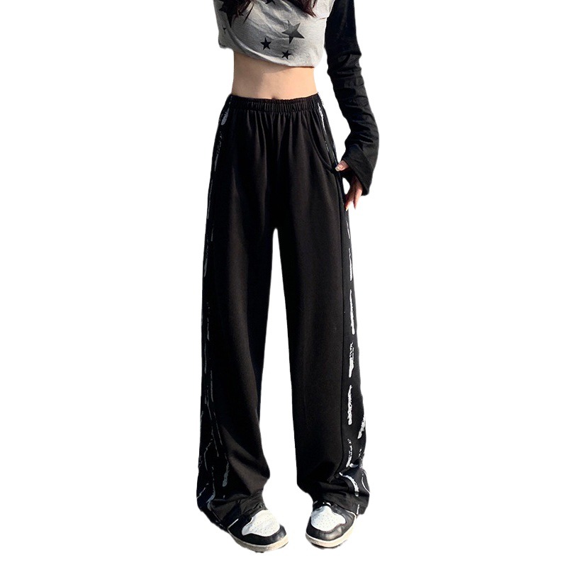 Summer new women's wide-leg pants Harajuku high waist high street ins loose straight draping mop sports casual trousers