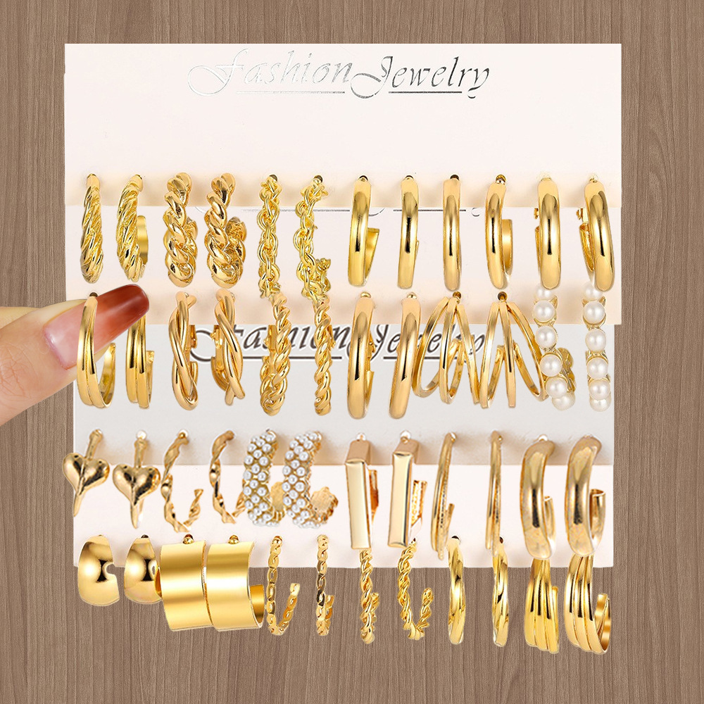 2023 new creative simple temperament women's earrings metal wind earrings atmospheric pearl earrings set