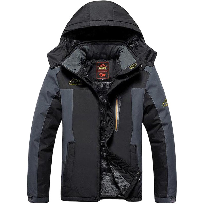 Outdoor Winter Large Size Jacket for Men, Thickeneded with Velvet, Warm and Fattened, Windproof and Rainproof, Middle-Aged and Elderly Mountaineering Clothing