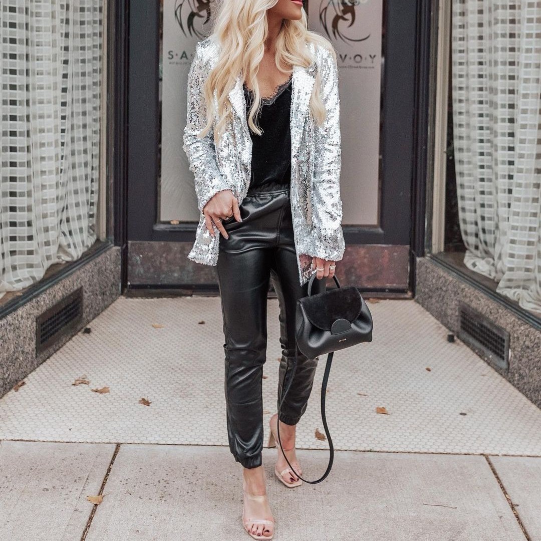 Casual little suit sequined top versatile photogenic small suit export sequined blouse
