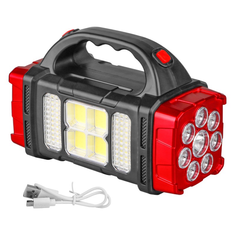 COB multifunctional outdoor emergency portable Searchlight Solar Two-color USB rechargeable camping outdoor lighting flashlight