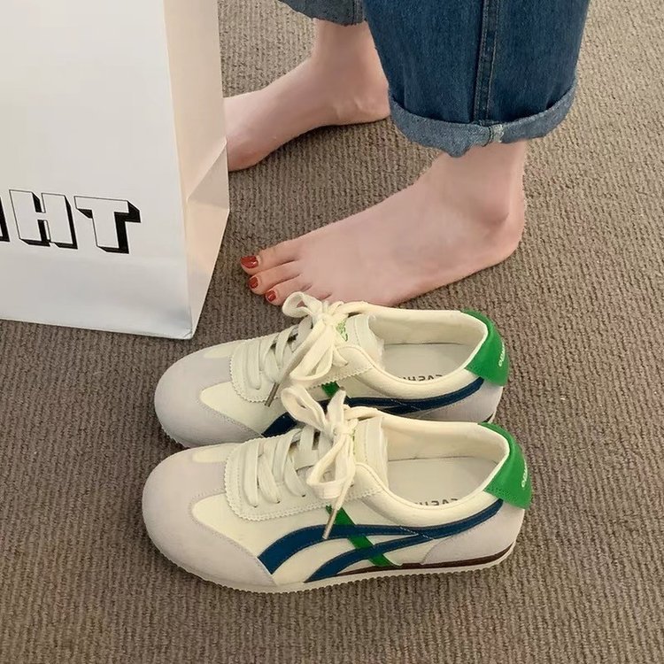 Internet Celebrous Slimming Casual German Training Flat Leather White Shoes Women's Autumn New All-match Soft Sole Non-slip Sneakers for 2024