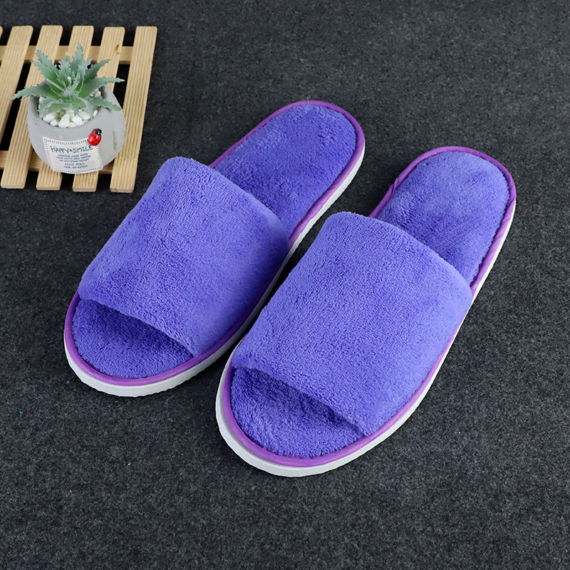 Picture of Disposable solid color coral fleece slippers hotel homestay couple slippers room hotel thickened slippers wholesale