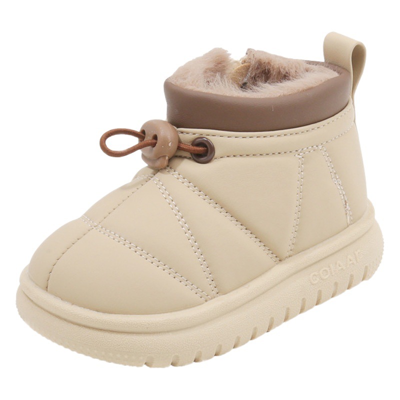 Winter fleece-lined Thickened Warm Snow Boots Boys and Girls Baby Non-slip Bread Shoes 1-2-3 Years Old Children's Cotton Shoes