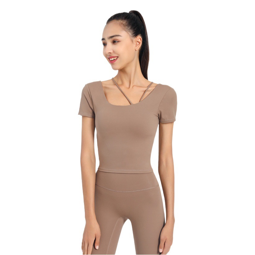 Yoga Clothing Women's Summer Thin Beautiful Back Sports Top Running Quick-drying Short-sleeved T-shirt with Chest Pad Shaping Fitness Clothing