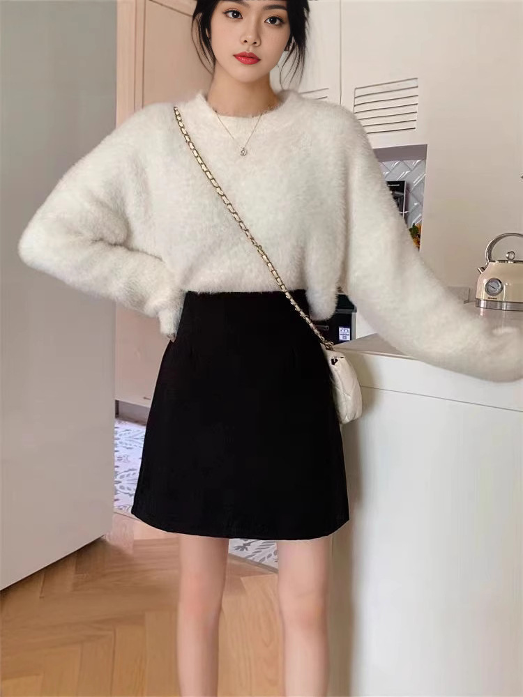 Woolen Black Short Skirt Korean Style Skirt Autumn and Winter New Fashion High Waist Slimming Small All-match A- line Skirt
