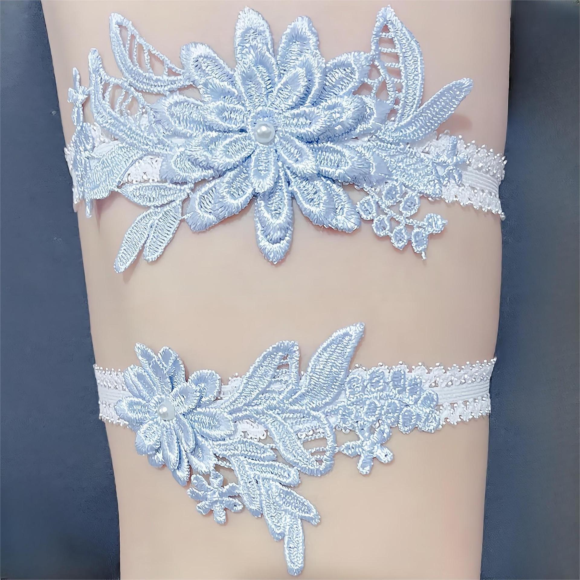 European and American Cross-Border Bridal Garter Belt, Sky Blue Lace Garter, Elastic Thigh Ring, Wedding Accessory, Elastic Garter Belt